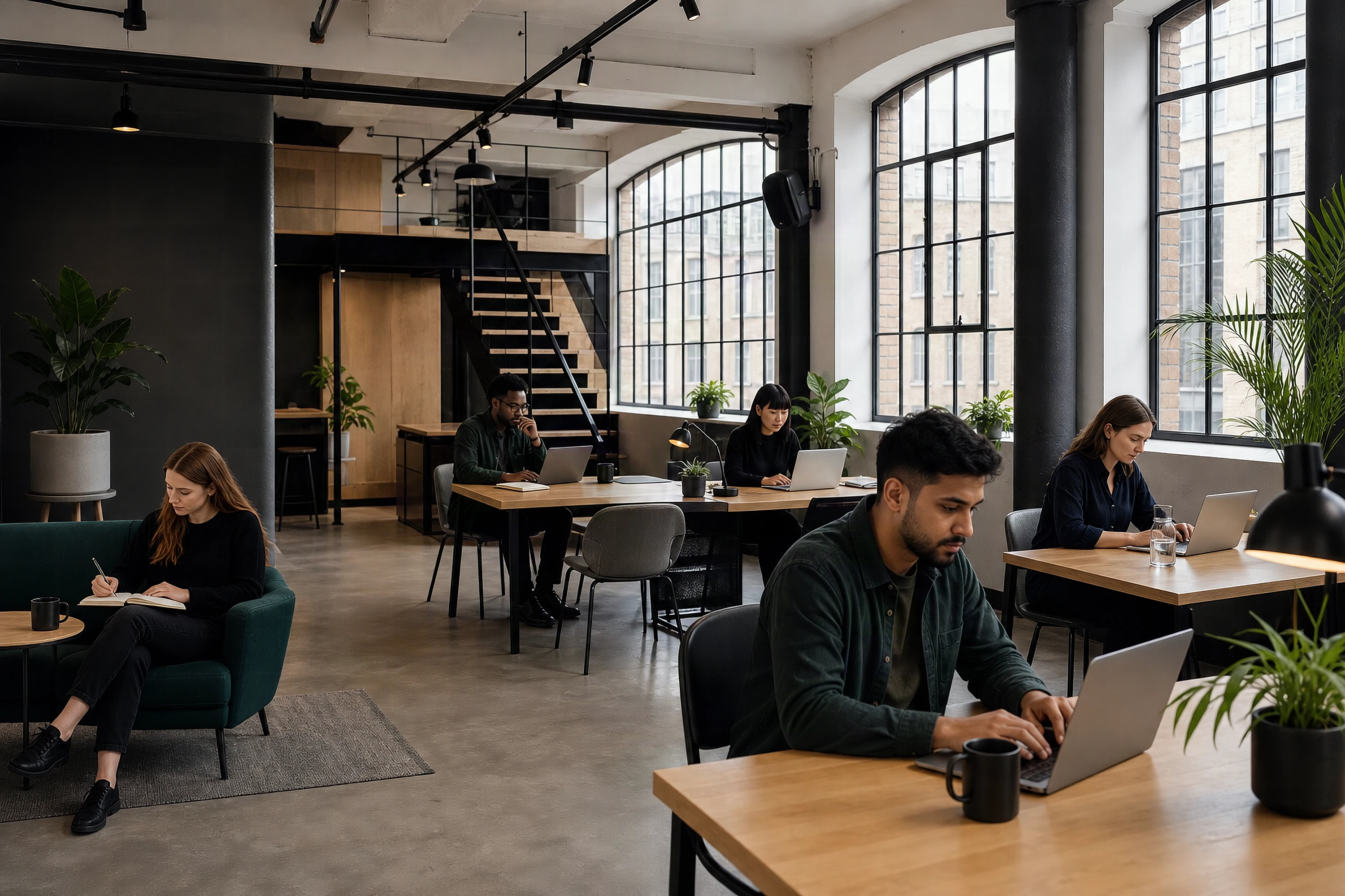 Northline Works portfolio project: people working at laptops in a bright warehouse space