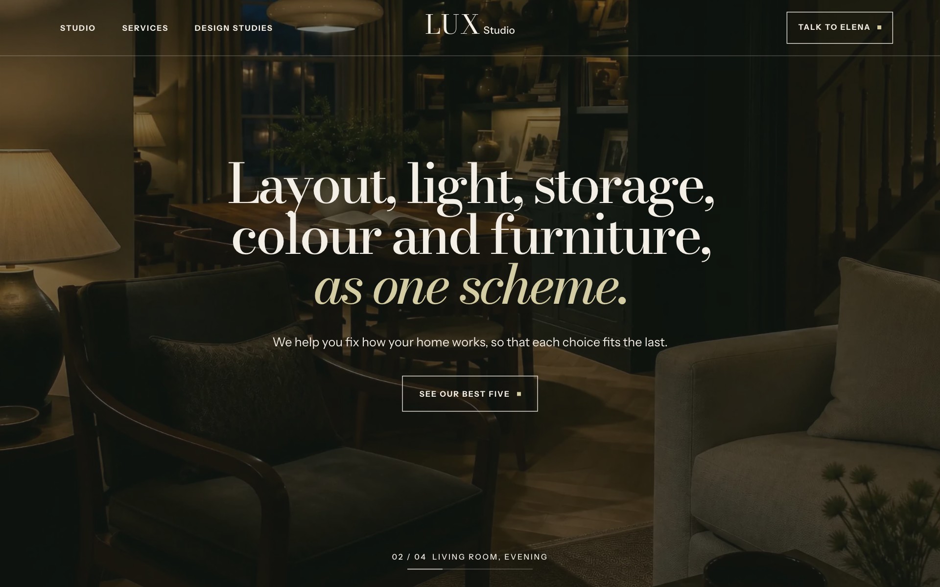 The LUX Studio first screen: Layout, light, storage, colour and furniture, as one scheme.
