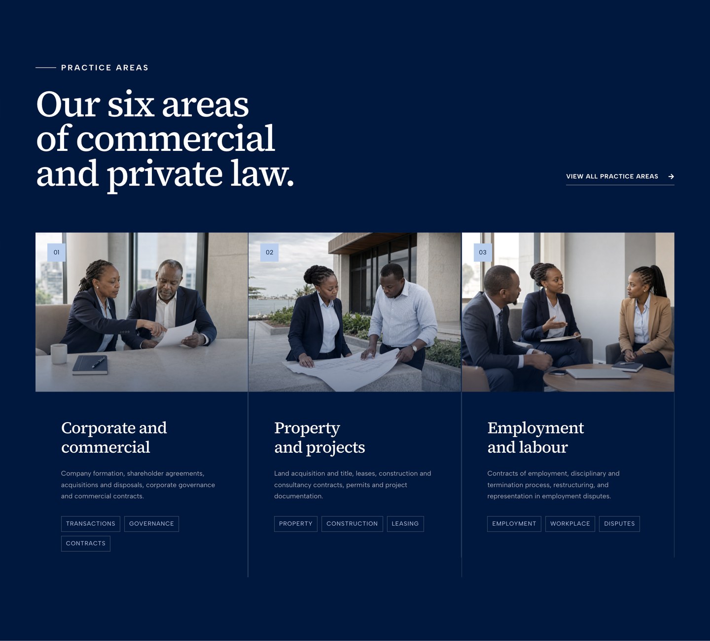 The six areas of commercial and private law on the home page