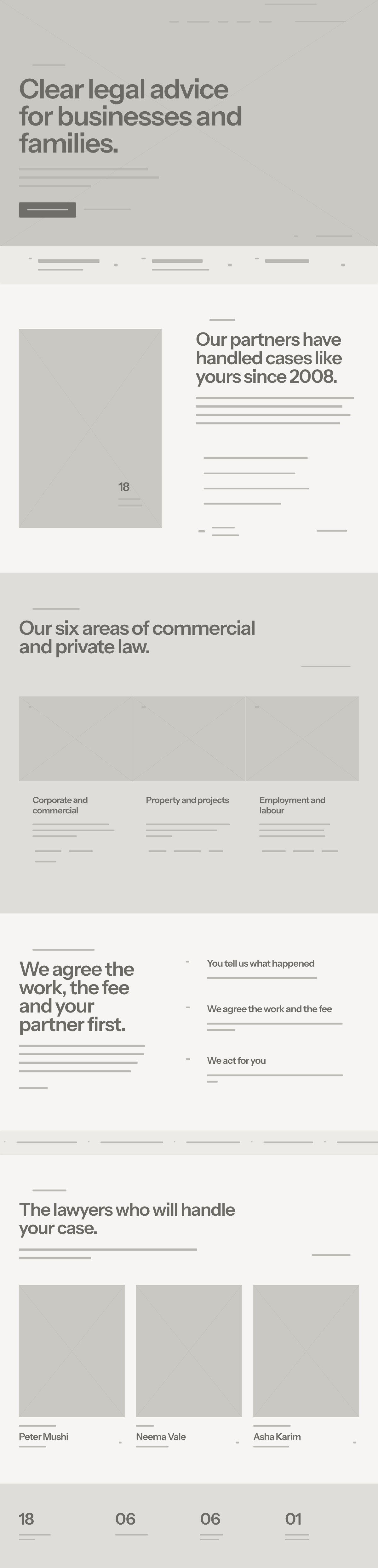 The grey wireframe of the Morrow & Vale home page
