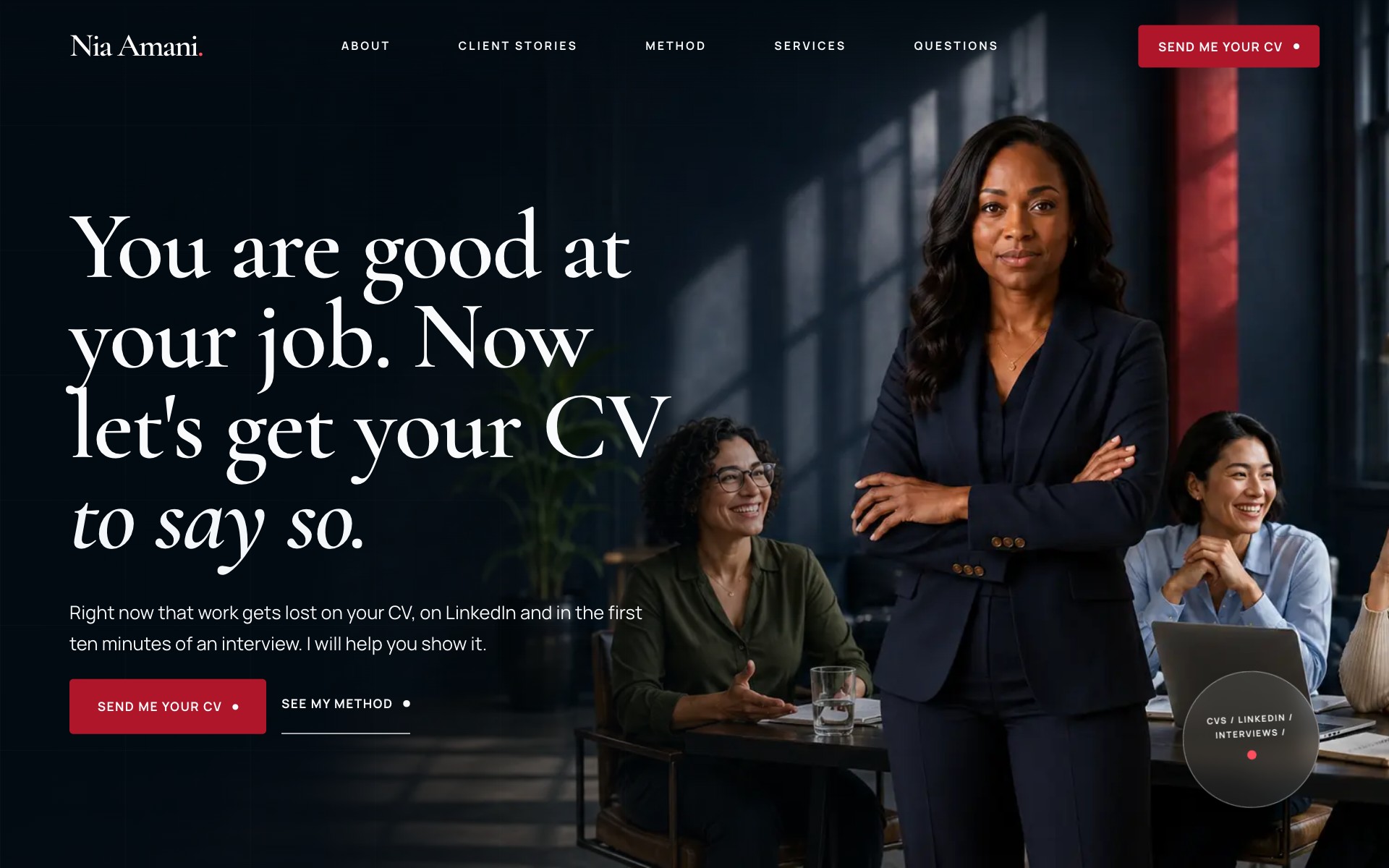 The Nia Amani first screen: You are good at your job. Now let's get your CV to say so.