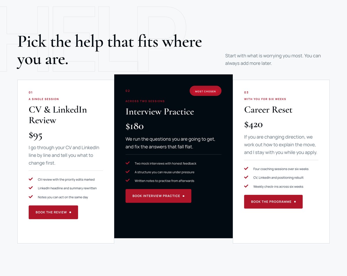 The offer cards at $95, $180 and $420