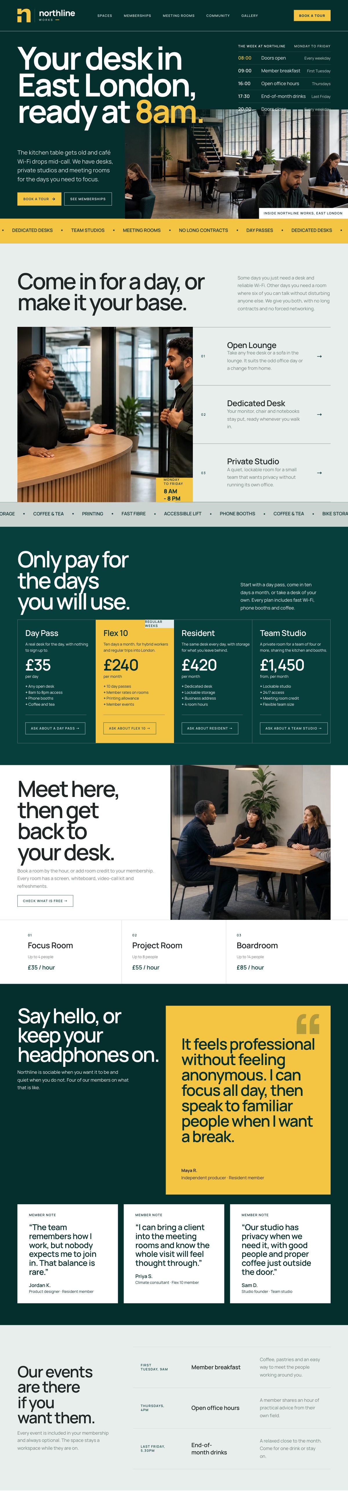 The same sections on the finished Northline website