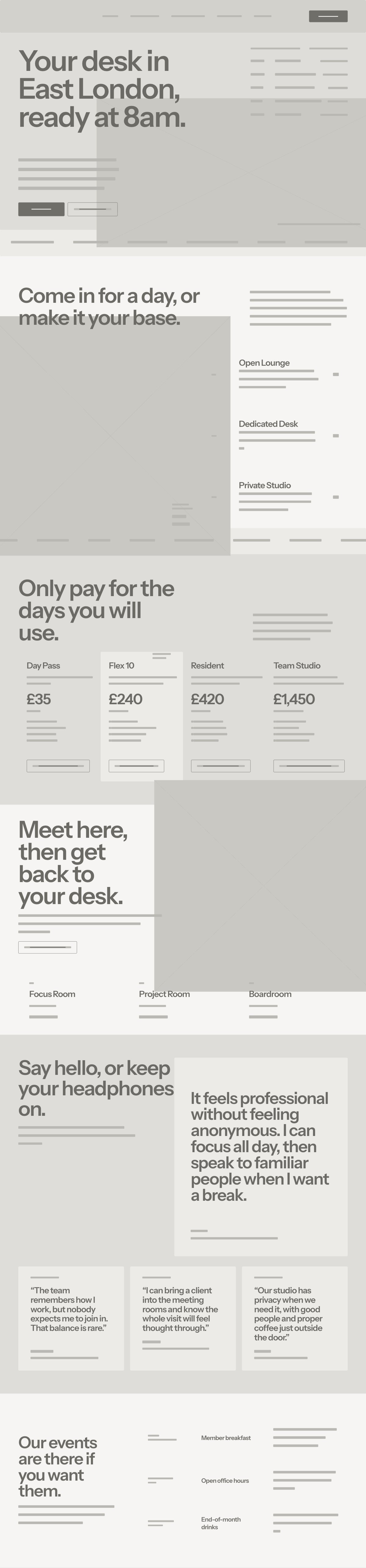 The grey wireframe of the Northline home page